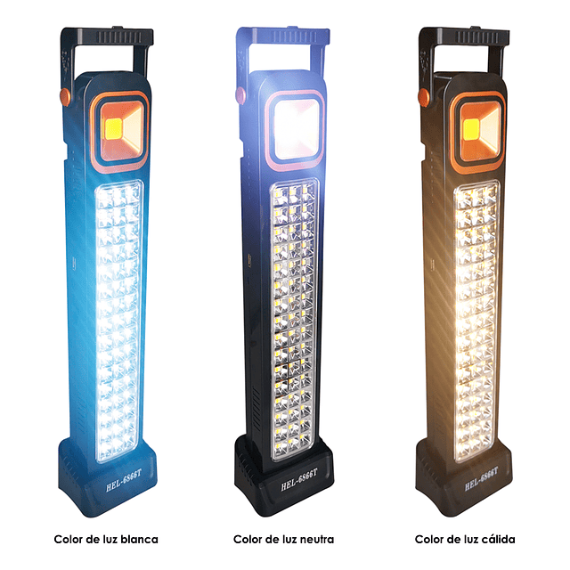 Lámpara Solar De Emergencia Recargable Luz LED 2W. COB Haoerliang Modelos HEL-6855T y HEL-6866T