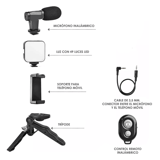 Kit Para Creación y Transmisión De Videos Con Micrófono Para Teléfono Móvil / GTI Modelo AY-49