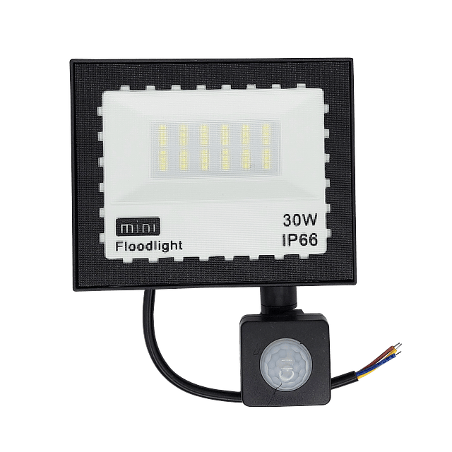 Reflector LED 30W Luz Fria Negro con Sensor de Movimiento