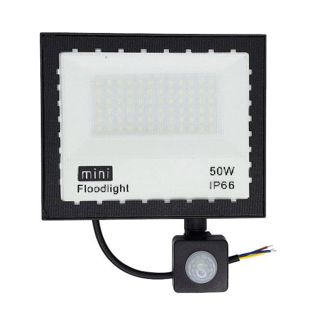 Reflector LED 50W Luz Fria Negro con Sensor de Movimiento