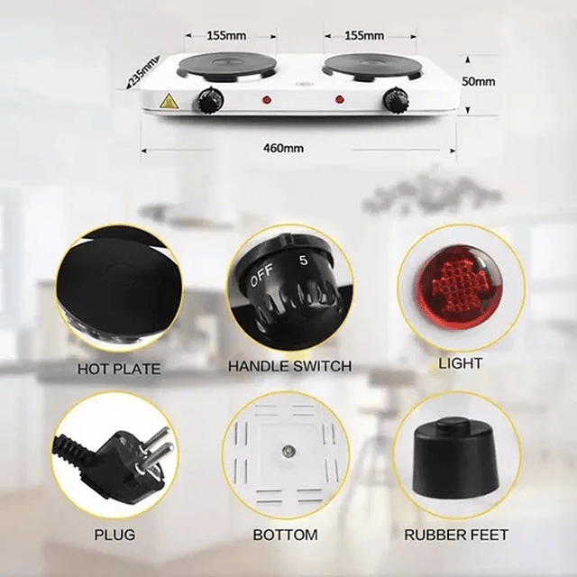 Cocinilla Eléctrica De 2.000W. Con Dos Quemadores / Tokiwa Modelo TI-5714