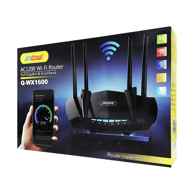 Router - Enrutador Inalámbrico Para Wi-Fi De Doble Banda 1.200 M. Full Gigabit / Andowl Modelo Q-WX1600