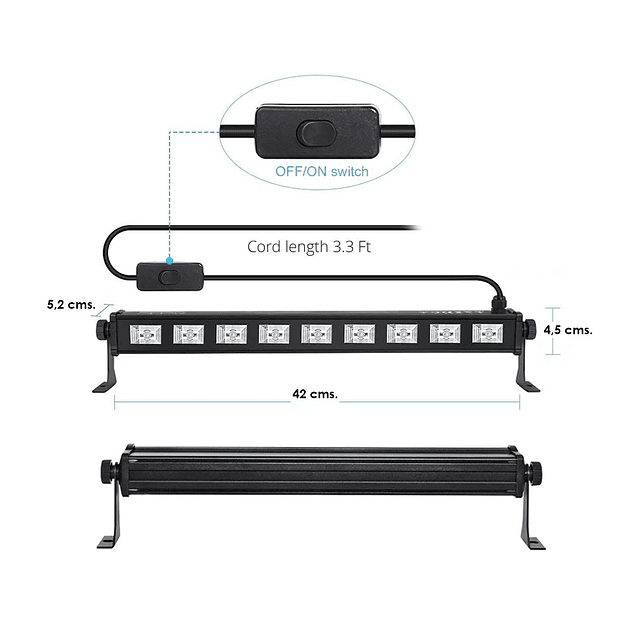 Foco Barra UV LED De 27W. Para Fiestas y Eventos / GTI Modelo QY-DJ-UV006