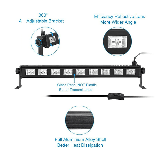 Foco Barra UV LED De 27W. Para Fiestas y Eventos / GTI Modelo QY-DJ-UV006