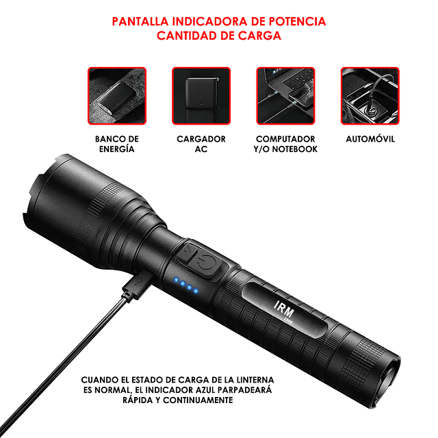 Linterna Táctica Recargable USB Con Luz LED y Batería / GTI Modelo SY-2006