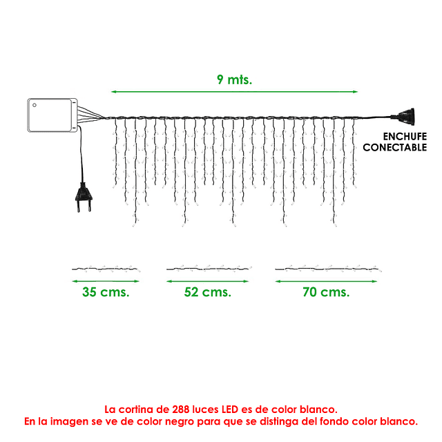 Cortina 9 Metros De Largo Con 288 Luces LED Color Blanco Frío IP20 / MeidiMake Modelo IF2881H