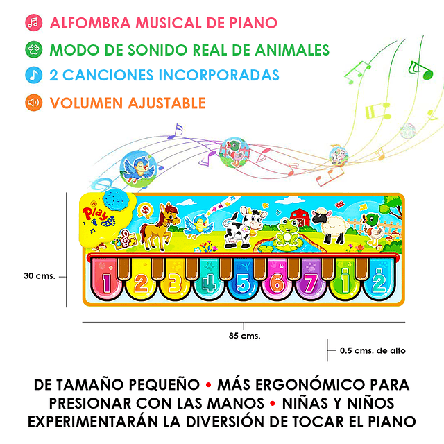 Alfombra - Tapete Musical De Piano Para Niñas y Niños 85 cms. De Ancho x 30 cms. De Largo / GTI Modelo DW601-1