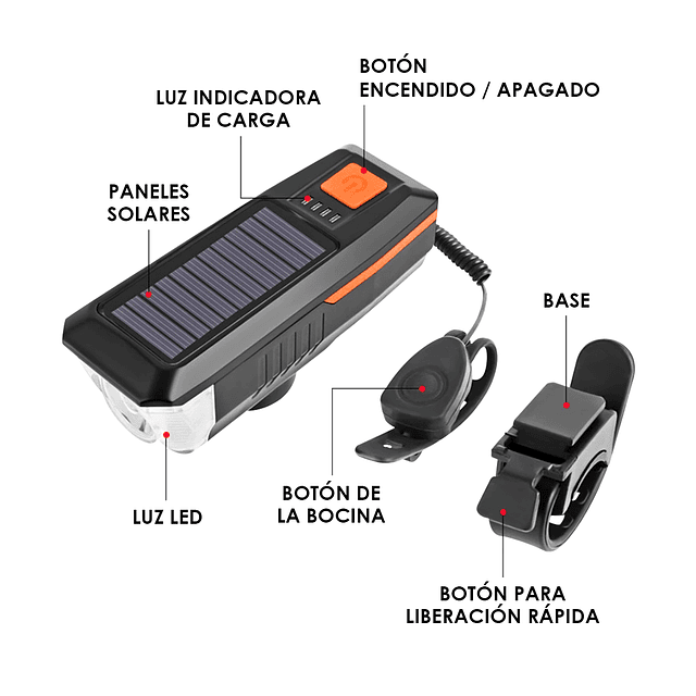 Luz LED Impermeable De Carga Solar y USB Para Bicicleta / Cree T6 Modelo LY-17