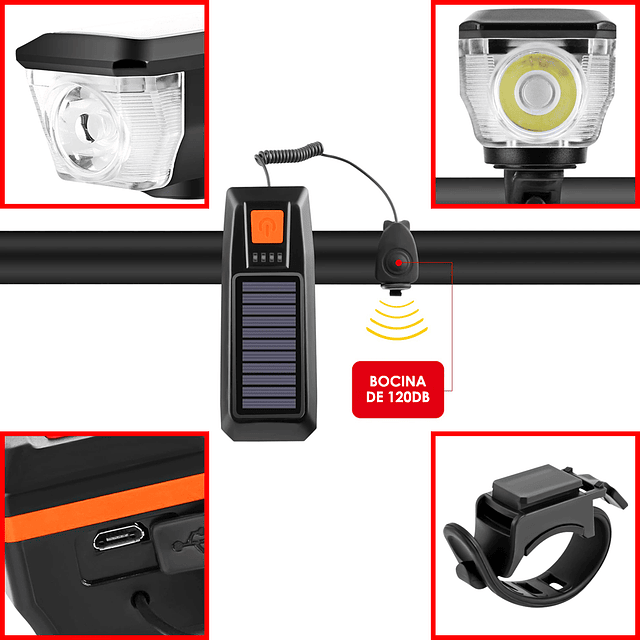 Luz LED Impermeable De Carga Solar y USB Para Bicicleta / Cree T6 Modelo LY-17