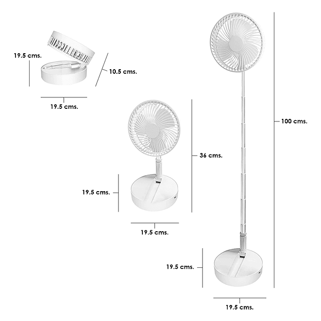 Ventilador Telescópico Extensible y Recargable USB - Ajuste De Ángulo De 180° / GTI Modelo P9