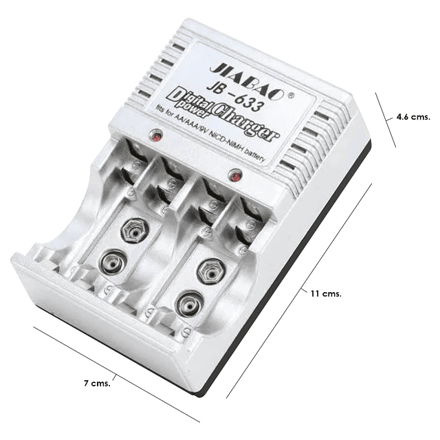 Cargador De Pilas AA Recargables + 4 Pilas AA Recargables / Jiabao Modelo JB-633