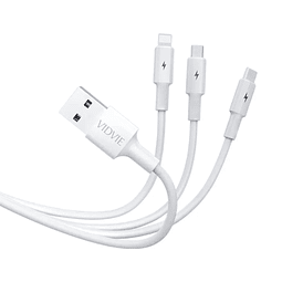 Cable USB De Carga Múltiple 3 En 1 (Micro USB - iOS - Tipo C) 1.20 Mts. De Largo / Vidvie Modelo CB4003
