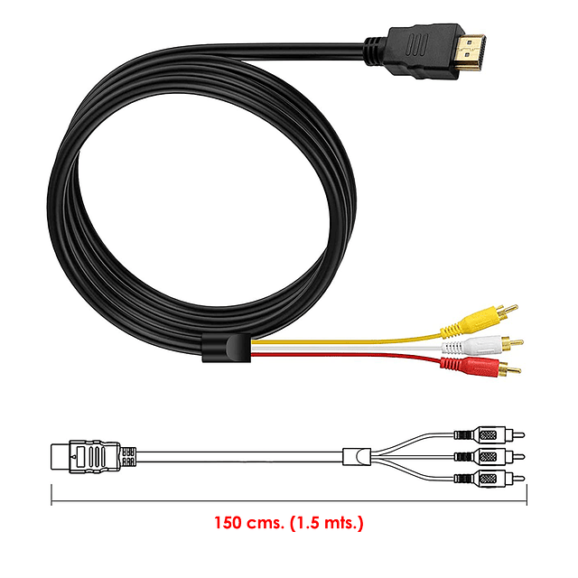 Conversor De Señal HDMI a 3 RCA - 150 cms. (1.5 mts.) De Largo / GTI