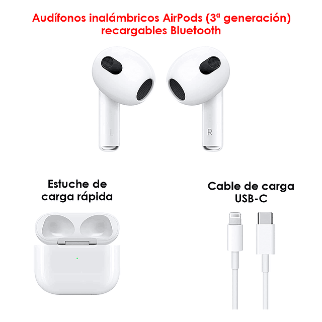 Apple AirPods (2da. Generación), Inalámbrico, Bluetooth, Blanco - incluye  Estuche de Carga Inalámbrica