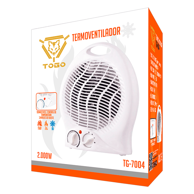 Termoventilador De 2.000W. (Máx.) Con 3 Niveles De Ajuste / TOGO Modelo TG-7004