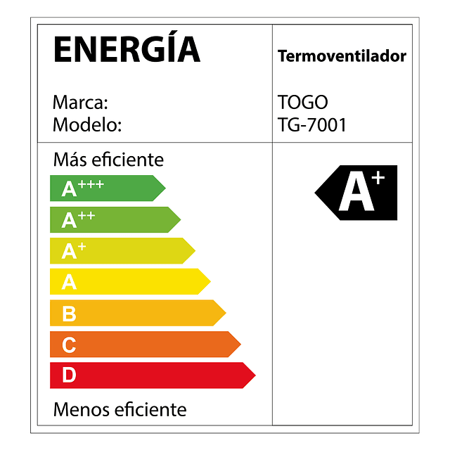 Calefactor Cerámico De 1.500W. (Máx.) Con 3 Niveles De Ajuste / TOGO Modelo TG-7001