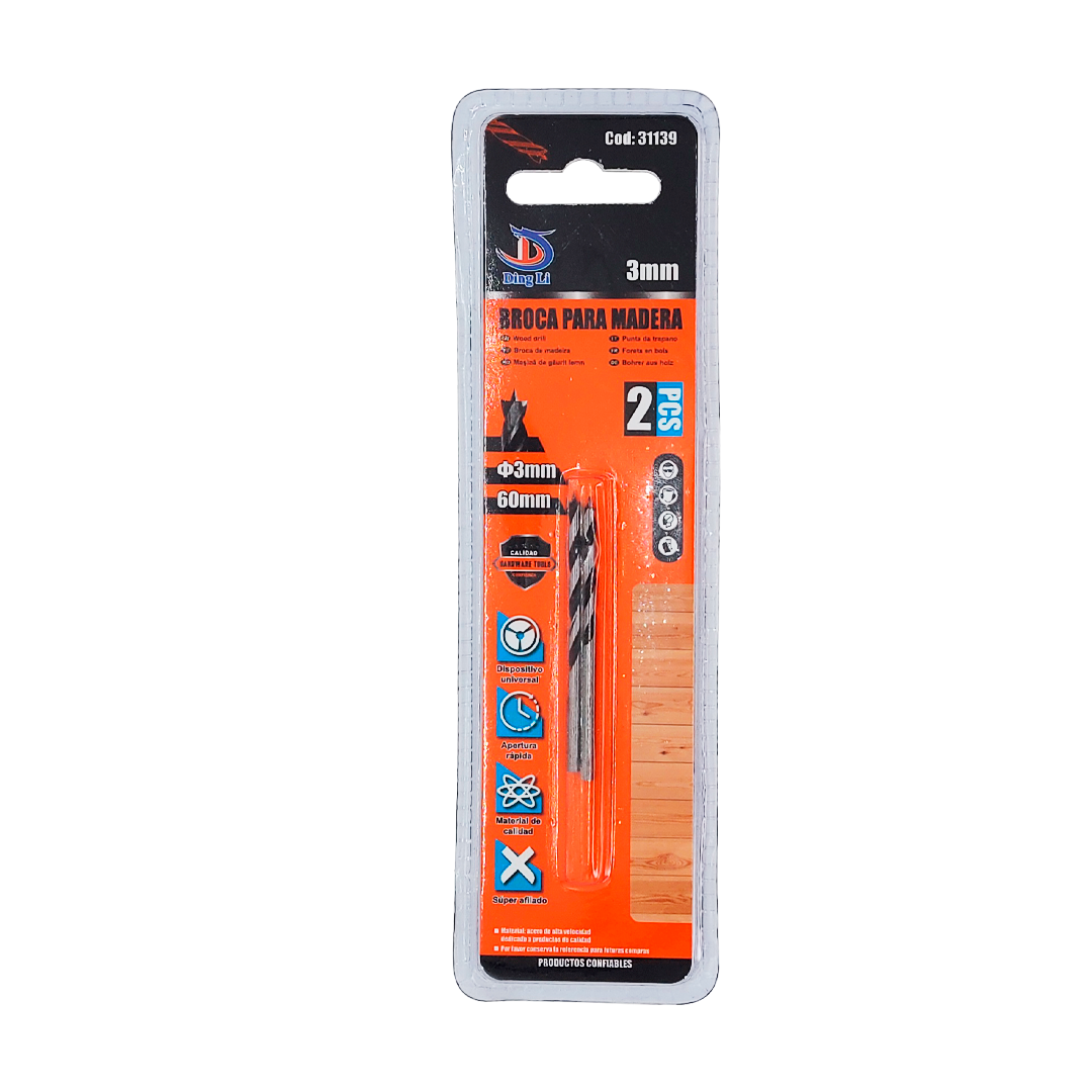 Broca para madera 3 mm Set 2 unidades