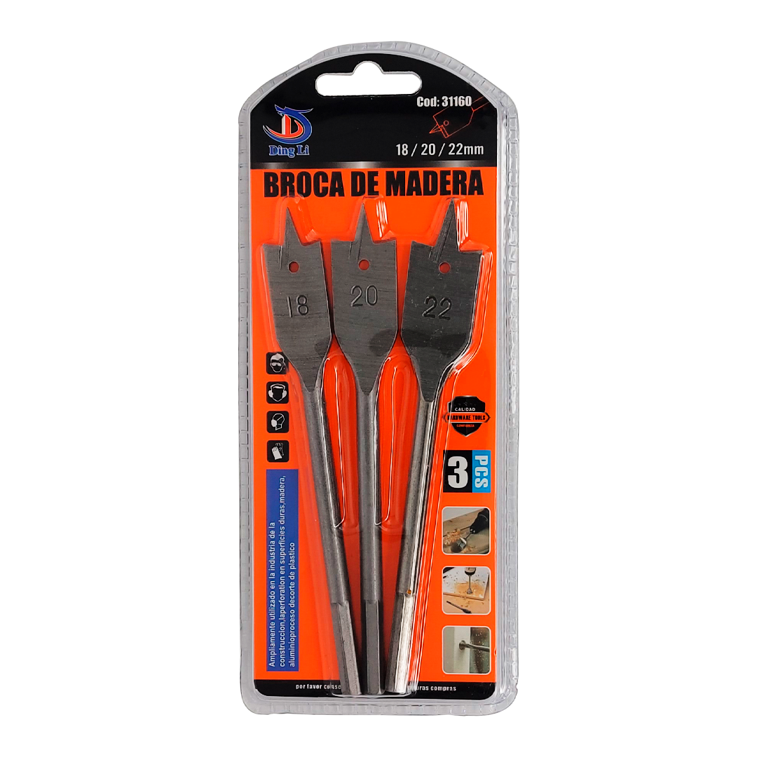 Broca de Madera tipo Paleta Set 3 Brocas 18" / 20" / 22"
