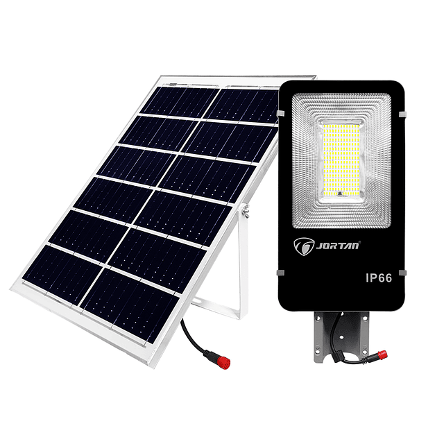 Kit Foco LED De Exterior + Panel Solar + Soporte + Control Remoto 100W. - IP66 - 6500K / Jortan Modelo T-100W