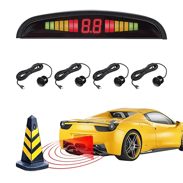 Sensor De Retroceso Para Automóvil Con Indicador De Pantalla LED, 4 Sensores De Aparcamiento y Advertencia De Sonido / GTI