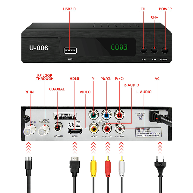 Decodificador - Receptor - Sintonizador de TV Digital Full HD / ISDBT Modelo U-006