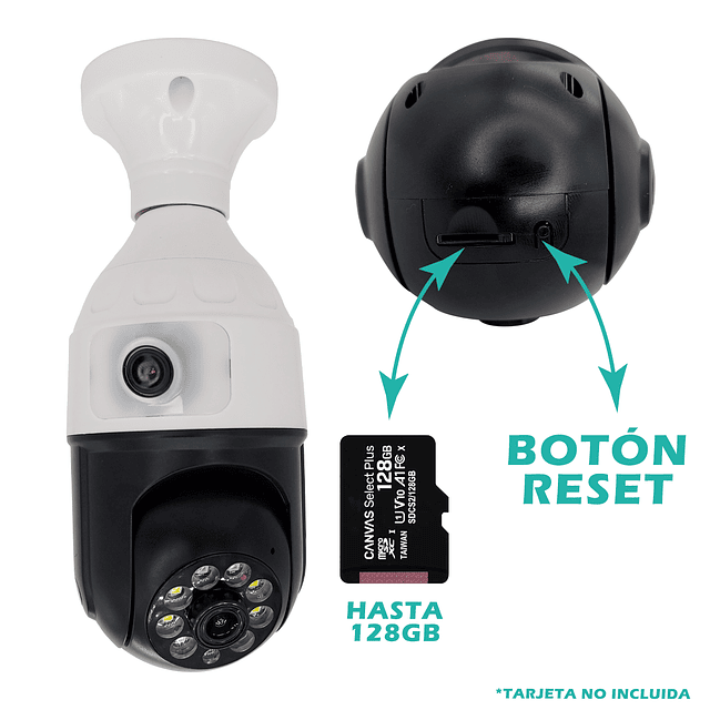 Cámara de Seguridad Tipo Ampolleta Doble Lente Con Visión Nocturna Movilidad 360° HD 1080P JORTAN