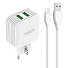 Cargador Certificado de Alta Eficiencia - 12W. Doble Puerto USB 2.1 - Con Cable Tipo USB a Tipo C / Motomo Modelo M 006