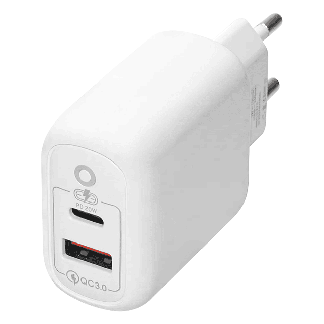 Cargador Certificado de Carga Rápida - 20W. USB 3.0 y USB Tipo C con Cable Tipo C a Tipo iPh / Motomo Mod. PD010