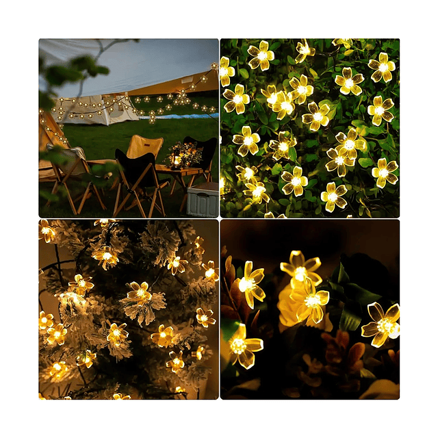 Guirnalda Solar LED Color de Luz Cálido con Luces Forma de Flor - 6.5 Metros de Largo / TGO