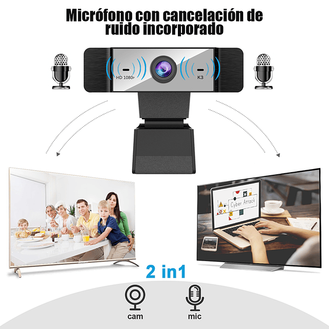 Cámara Web 1080p K3 Micrófono Pc Usb 2 Megapíxeles Full Hd