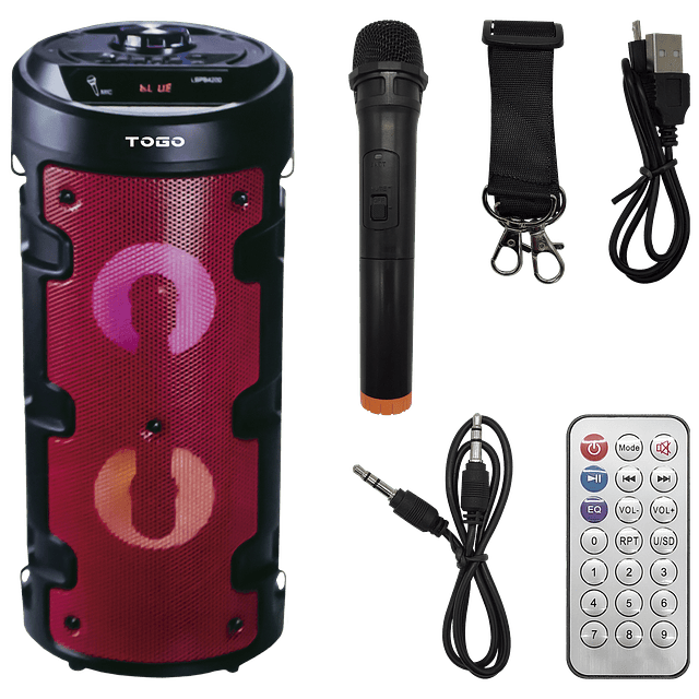 Parlante Para Karaoke TOGO-779 Fiestas Eventos Con Micrófono / Bluetooth / Color Negro Con Rojo
