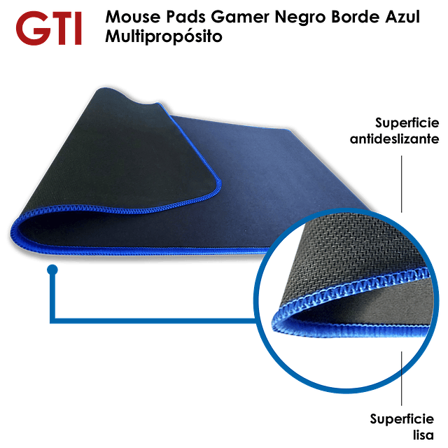 Mouse Pad Gamer Negro Borde Color Azul 60 x 30 cm Multipropósito