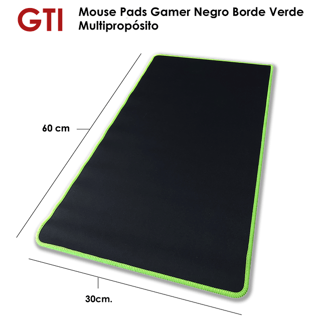 Mouse Pad Gamer Negro Borde Color Verde Limón 60 x 30 cm Multipropósito