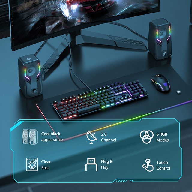 Parlantes RGB Gamer de Escritorio Onikuma G6 Conexión USB