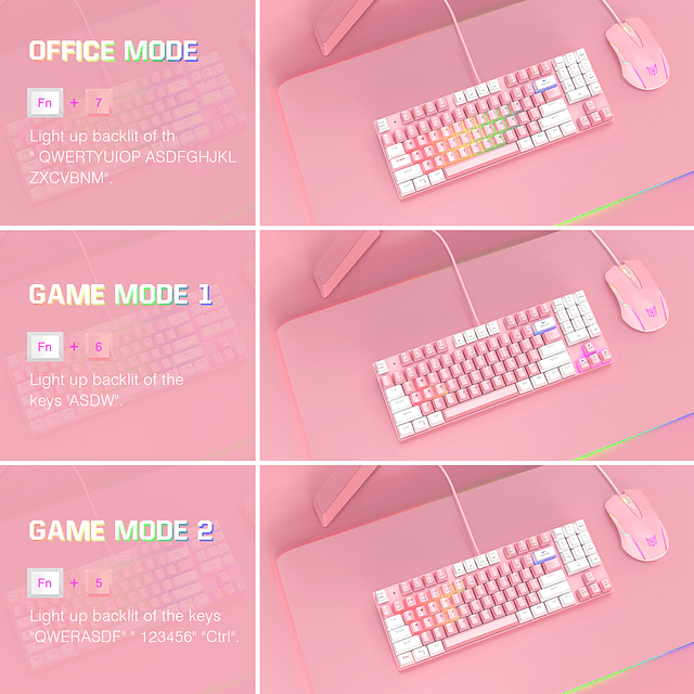 SET Gamer Teclado G26 + Mouse CW905 Onikuma Pink