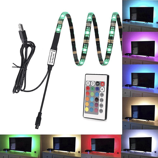 Tira Led para TV RGB USB PC Felxible + Control Remoto