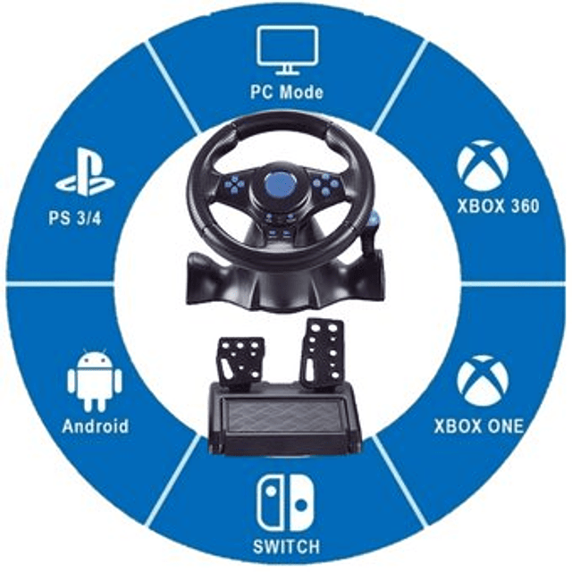 Volante con Pedales Compatible con PC - PS4 - PS3 -XBOX ONE - NINTENDO SWITCH - XBOX360 - ANDROID  kit GT-V7