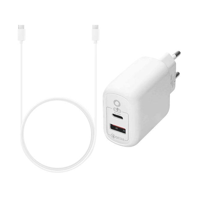 Cargador Certificado de Carga Rápida - 20W. USB 3.0 y USB Tipo C con Cable Tipo C a Tipo C / Motomo Mod. PD010