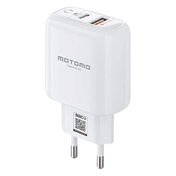 Cargador Certificado de Carga Rápida - 20W. USB 3.0 QC + PD / Motomo Modelo MO-PD010