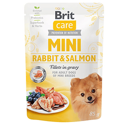 BRIT CARE 85 GRS .MINI RABBIT & SALMON FILLETS IN GRAVY