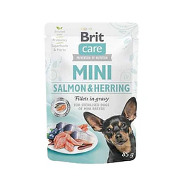 BRIT CARE 85 GRS. DOG POUCH MINI SALMON & HERRING STER FILLETS IN GRAVY 