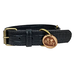 IKILIFE COLLAR CUERO NEGRO LISO ENVEJECIDO - L