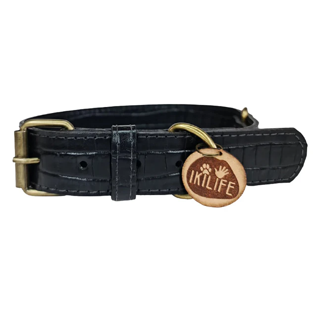 IKILIFE COLLAR CUERO NEGRO LISO ENVEJECIDO - L