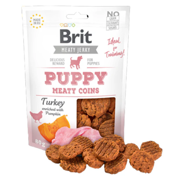 BRIT JERKY SNACK PUPPY TURKEY MEATY COINS FOR DOGS 80G