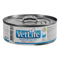 VETLIFE 85 GRS. LATA GATO HYPO CERDO & PAPA 