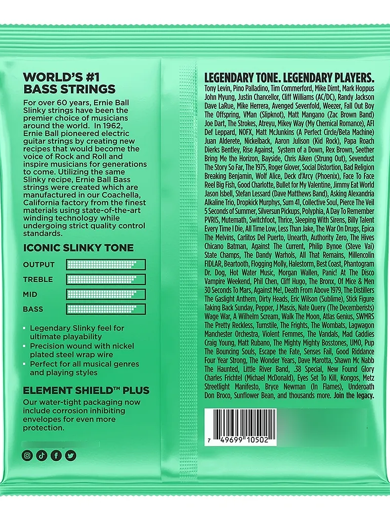 Cuerdas Bajo Eléctrico Hyper Slinky 40-100 Ernie Ball 2841 2