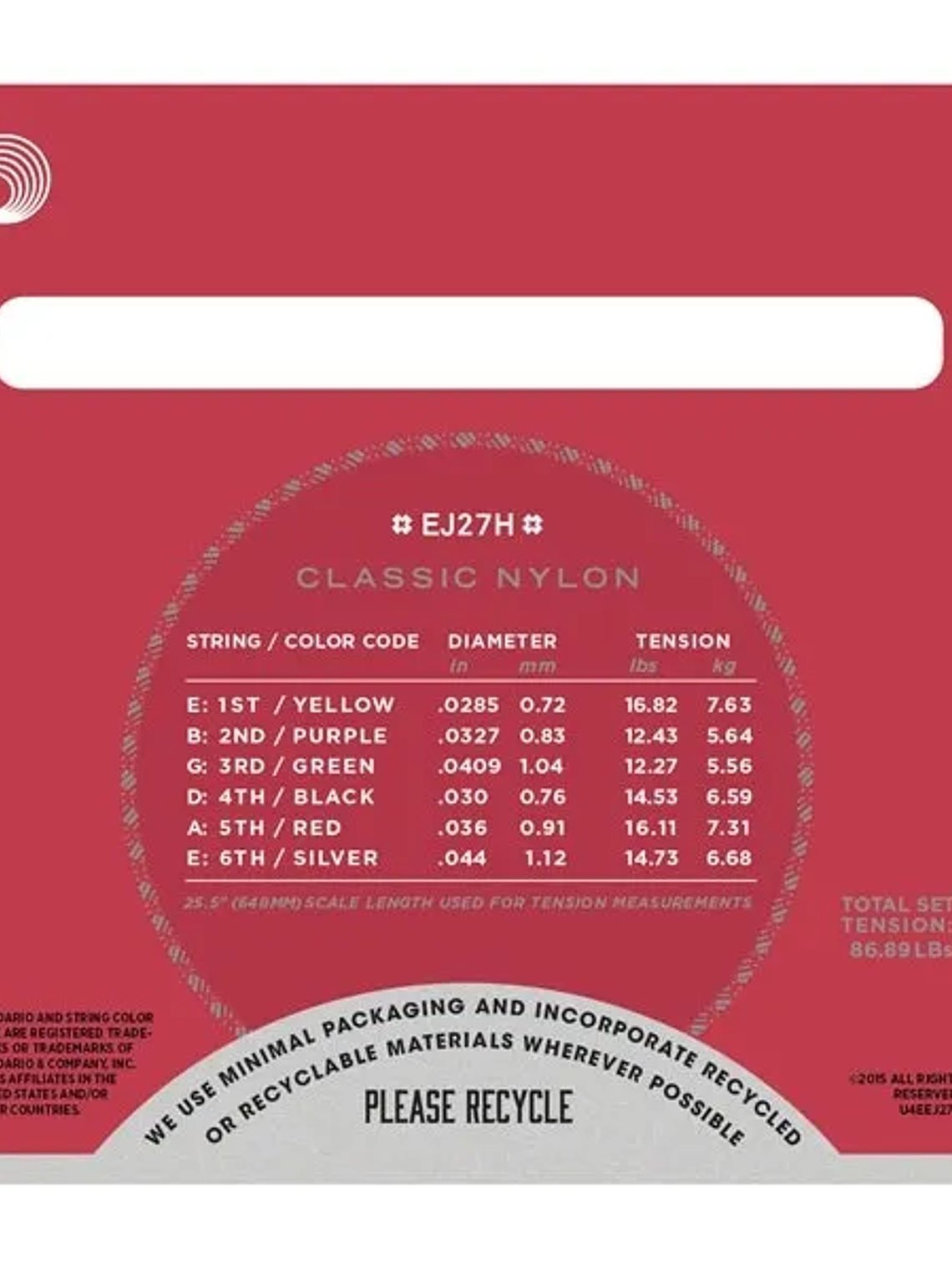 Cuerda de guitarra Daddario EJ27h de nylon de alta tensión 2