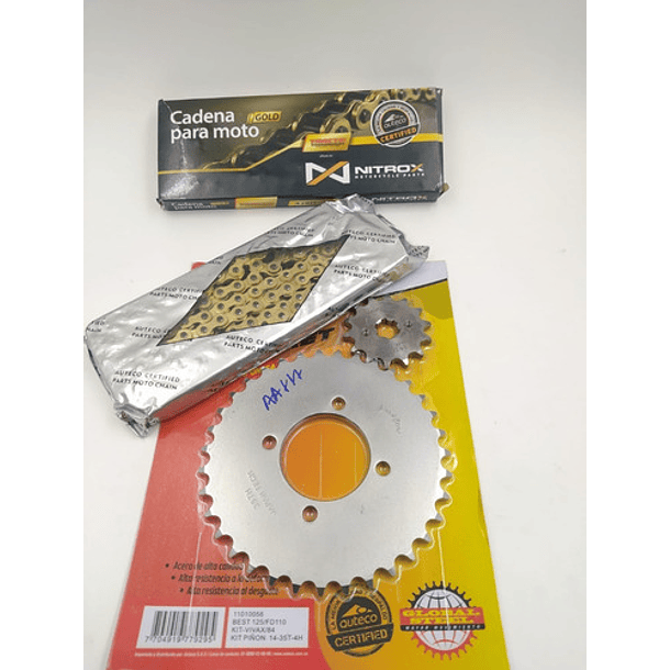 Kit Arrastre Ax4 / Cadena Dorada Reforzada Piñones Reforzado