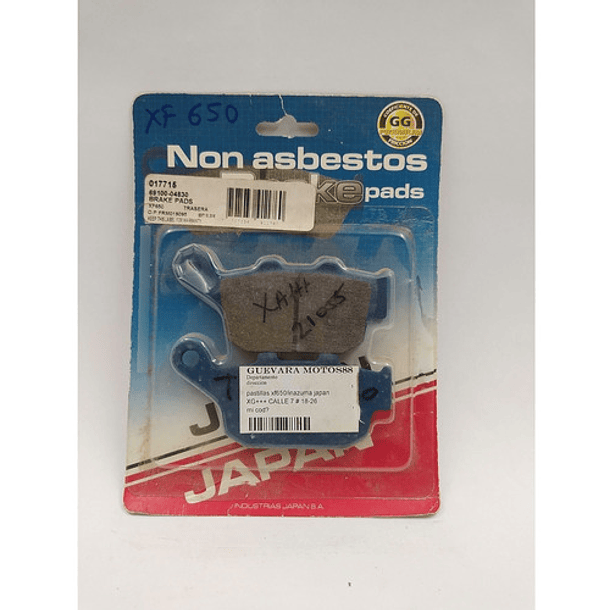 Pastillas De Freno Inazuma/ Xf-650 / Japan / Tipo Original