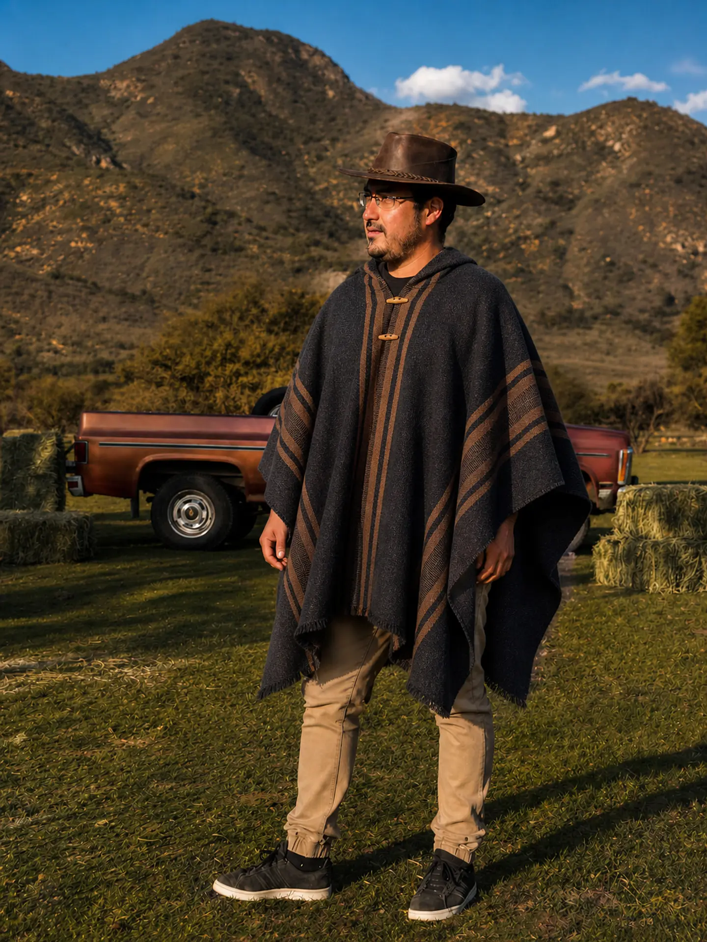 Poncho con Gorro Gris Marengo - Peinecillo Camel. 2